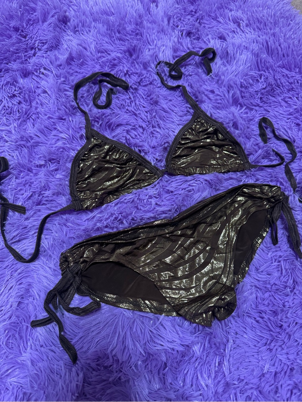 New Smallgold bikini swimsuit y2k goth emo festivalrave dance metallic low rise